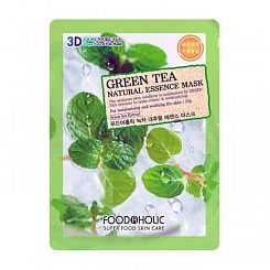 Тканевая маска с натуральным зелёным чаем FoodaHolic Green Tea Natural Essence 3D Mask, 23 гр