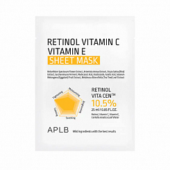Тканевая маска с ретинолом и витамином С для сияния кожи APLB Retinol Vitamin C Vitamin E Mask 25 мл