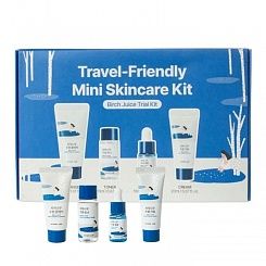 Дорожный набор миниатюр с березовым соком пенка + тонер + сыворотка + крем ROUND LAB Travel-Friendly