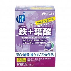 Железо+фолиевая кислота со вкусом чернослива Sapril Iron + Folic Acid - ITOH (Япония)