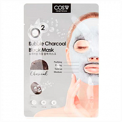 Тканевая кислородная маска c углем Cos.W O2 Bubble Charcoal Black Mask (20 гр)