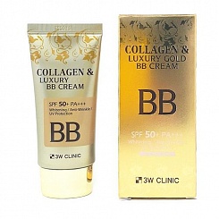 Крем с коллагеном и коллоидным золотом 3W CLINIC Collagen & Luxury Gold BB Cream Whitening SPF50+/PA